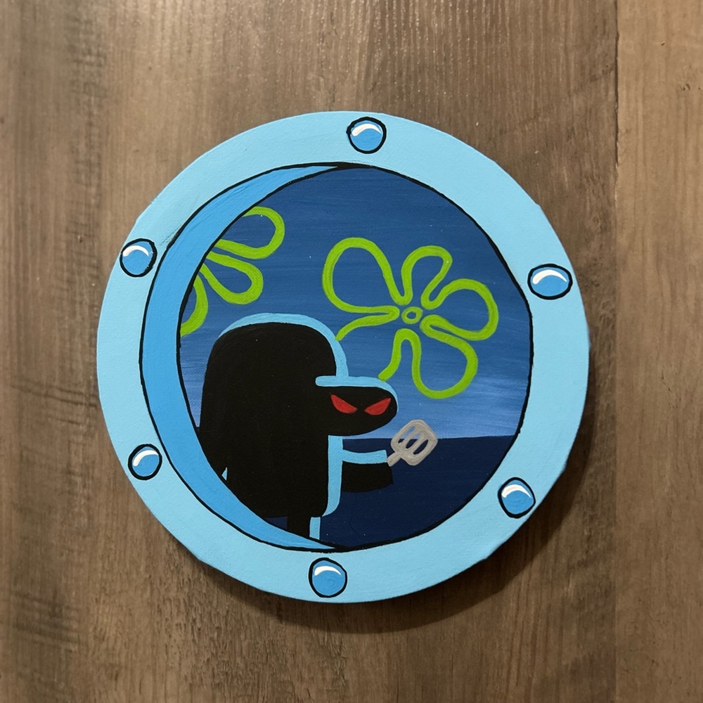 8” Round SpongeBob Canvas Painting, Hash Slinging Slasher